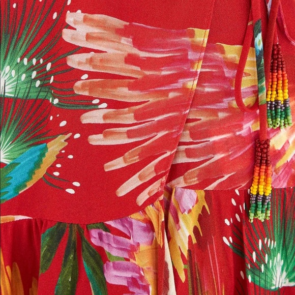 New Farm Rio Red Macaw Bird Print Wrap Dress M - Picture 6 of 15